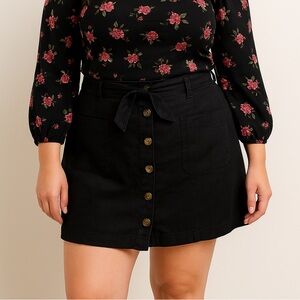 H&M Black Button-Front Linen Skirt